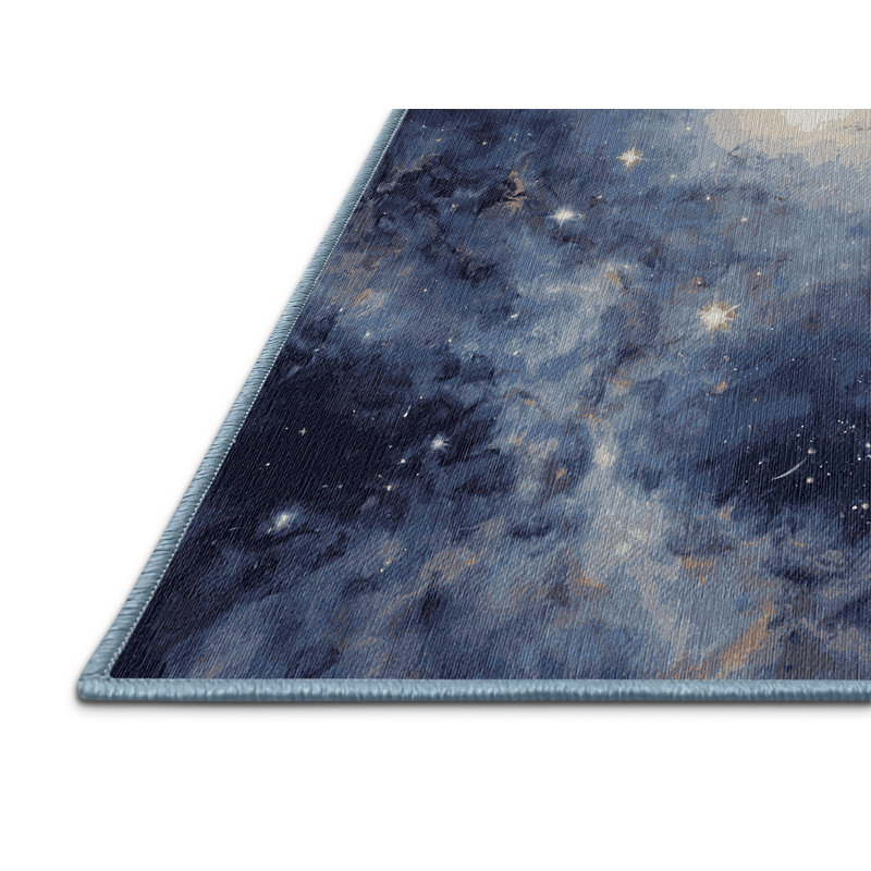 Tapis bleu lavable à la machine, Rond 6 pi