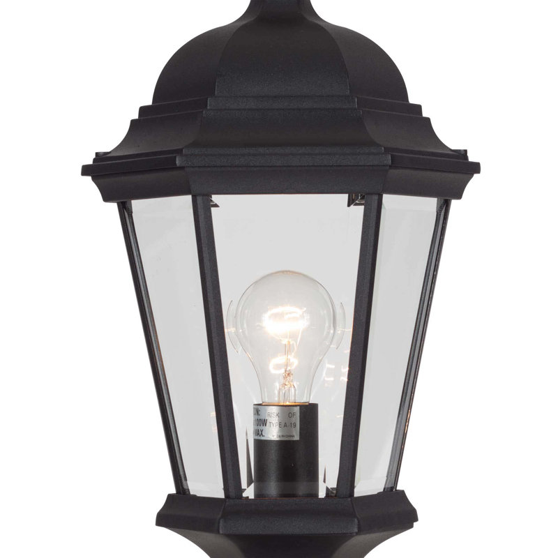 1-Light Outdoor Black Aluminum Lamp / Lantern / Coach Light Post Mount with Clear Tapered Beveled Glass Panes, Black