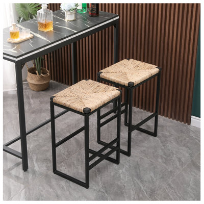Ensemble de 2 tabourets de bar en jacinthe d'eau tissés pour comptoir de cuisine avec tabourets sans dossier en jacinthe d'eau avec repose-pieds (jacinthe d'eau sans dossier)