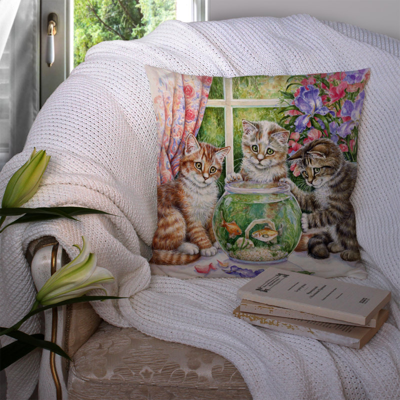  Coussin décoratif 14 "White Tabby par Debbie Cook, 14 po x 14 po