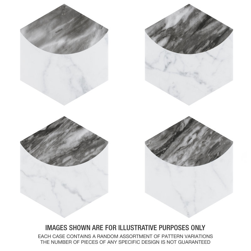 Classico Bardiglio Moon 7" x 8" Porcelain Marble Look Wall & Floor Tile, Dark