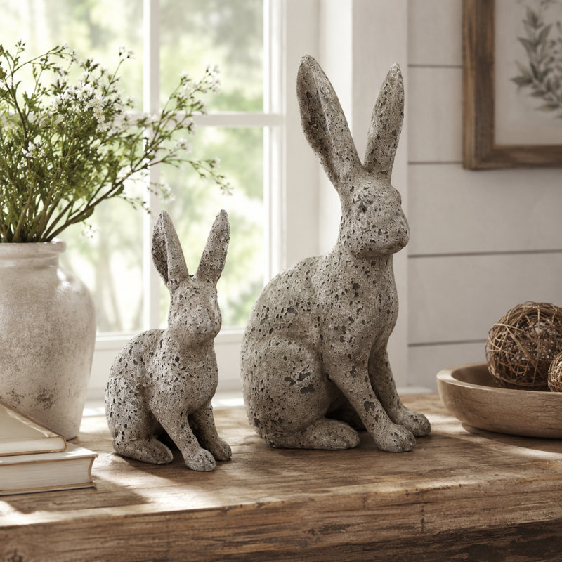 Figurine de lapin rustique en résine, H 11 po x l 7 po x P 4,5 po