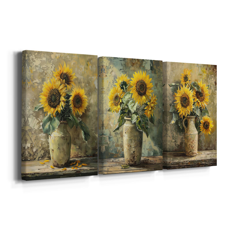 Série d'étude florale CLxxi - Ensemble de 3 toiles tendues avec châssis - Prêt à être accroché, H 60 po x l 40 po
