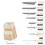 Ensemble de couteaux de cuisine Damas 14 pièces avec ciseaux et taille-crayon - Acier Damas VG10, poignée ergonomique ABS, rangement en bois blanc