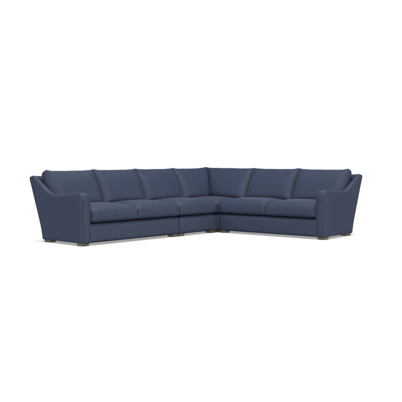 Sectional, Blue Polyester, 34.5" H x 137.5" W x 107.5" D, Right Hand Facing