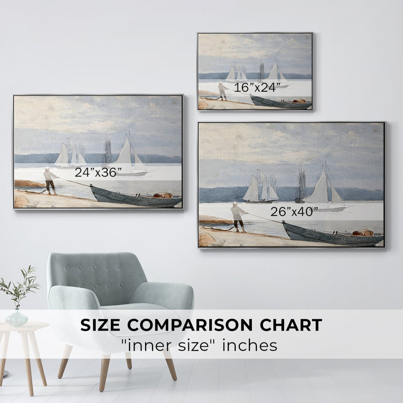 «Vintage Nautical Print-LXV III» sur, Toile argentée avec cadre flottant, H 27 po x l 41 po