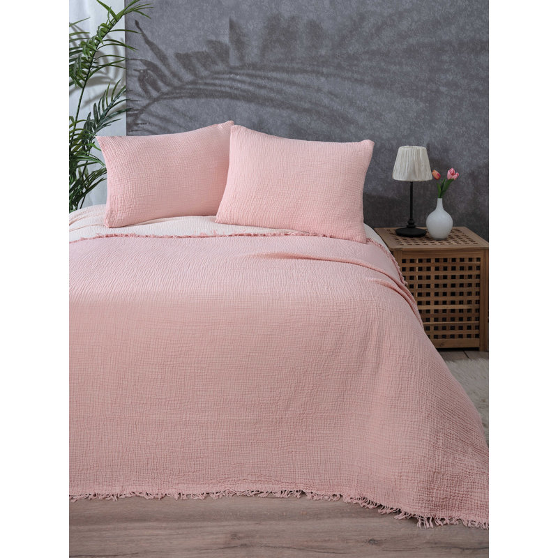 Organic Pink Cotton Reversible King Bedspread Set