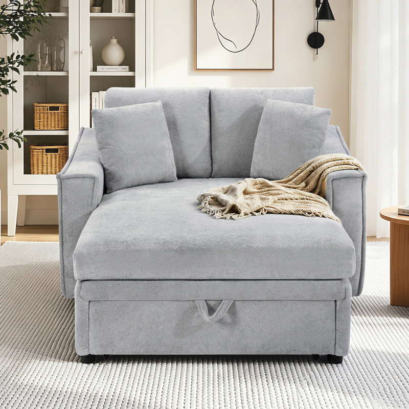  Chaise convertible 53,5 pouces avec canapé-lit et canapé-lit escamotable avec 2 coussins, gris, Grey Fabric