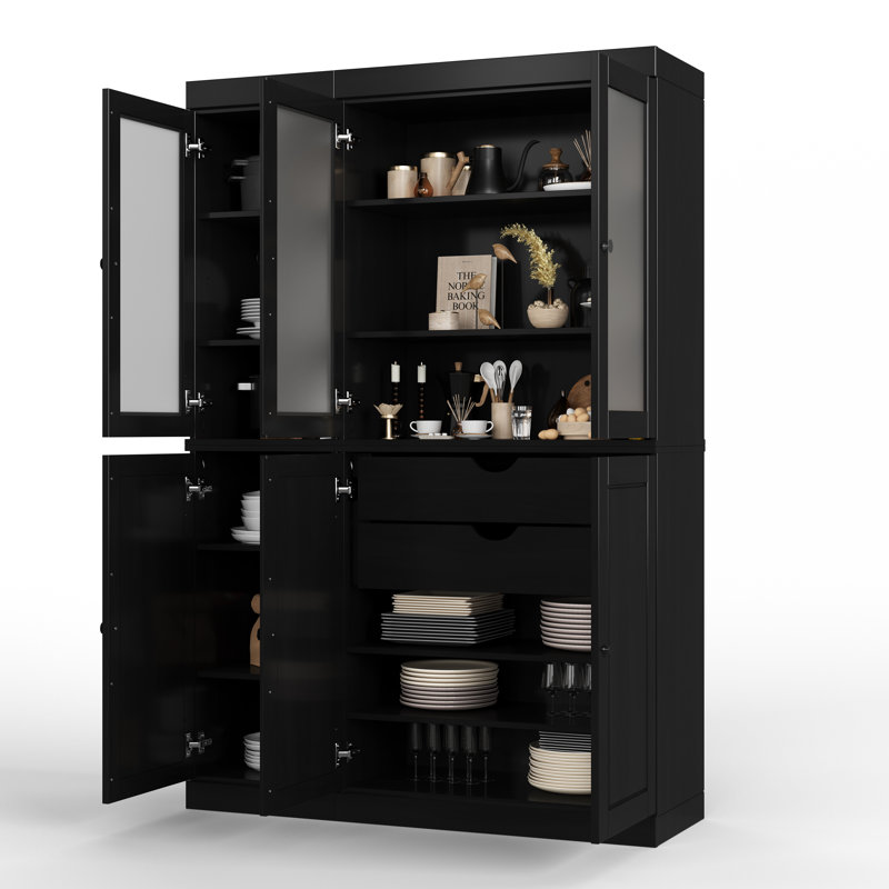 Vaisselier 100% bois massif 48,5 po avec verre givré, portes solides, 2 tiroirs et tablettes réglables