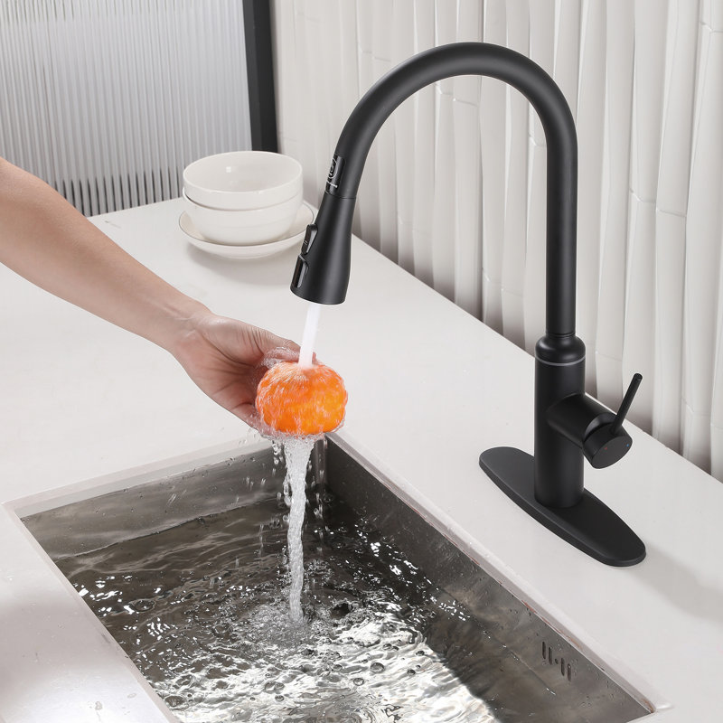 Robinet de cuisine 2 fonctions à haut débit avec affichage numérique de la température tactile et douchette extractible