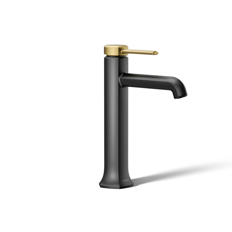 Occasion Tall Single-Handle Vessel Sink Bathroom Faucet with Drain Assembly, Matte Black/Modern Brass, 0.5 GPM 