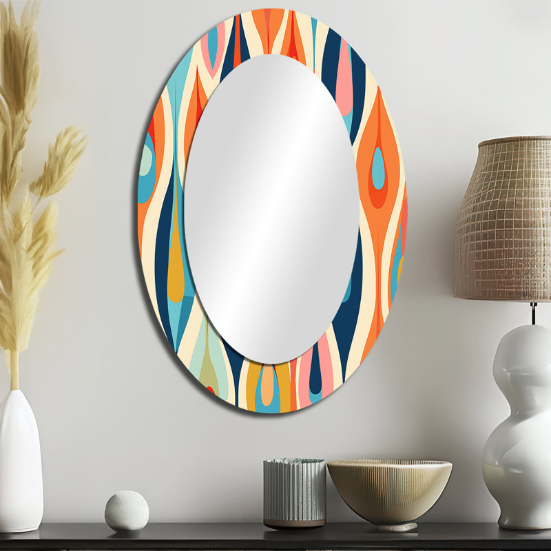Rétro abstrait gouttes abstraites - Miroir décoratif ovale abstrait sur métal, 36 po x 24 po