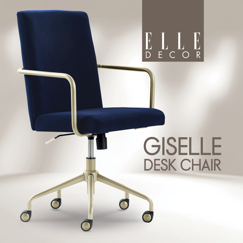 Elle Decor Giselle Modern Home Office Desk Chair with Gold Arms and Base, Blue