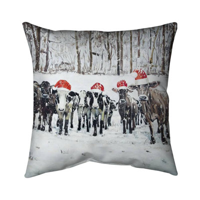 Curious christmas cows - 20"x20" Throw pillow - Poly twill - Print on demand