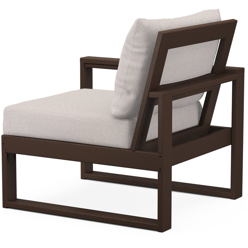 POLYWOOD Outdoor Lounge Chair, Mahogany, Dune Burlap