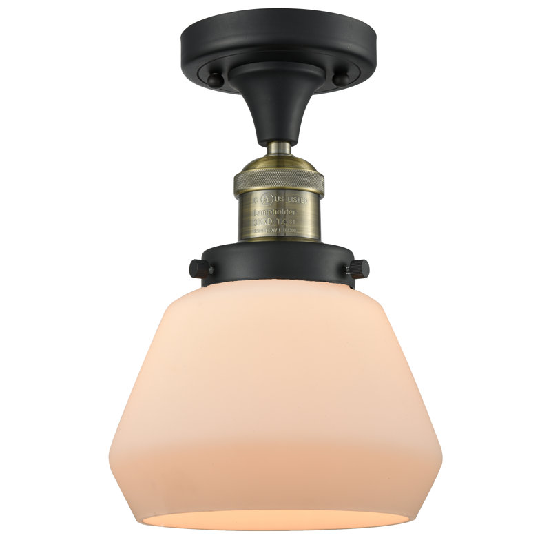 Argueta Glass Semi Flush Mount, Matte White Cased, Black Antique Brass, No Bulb Included