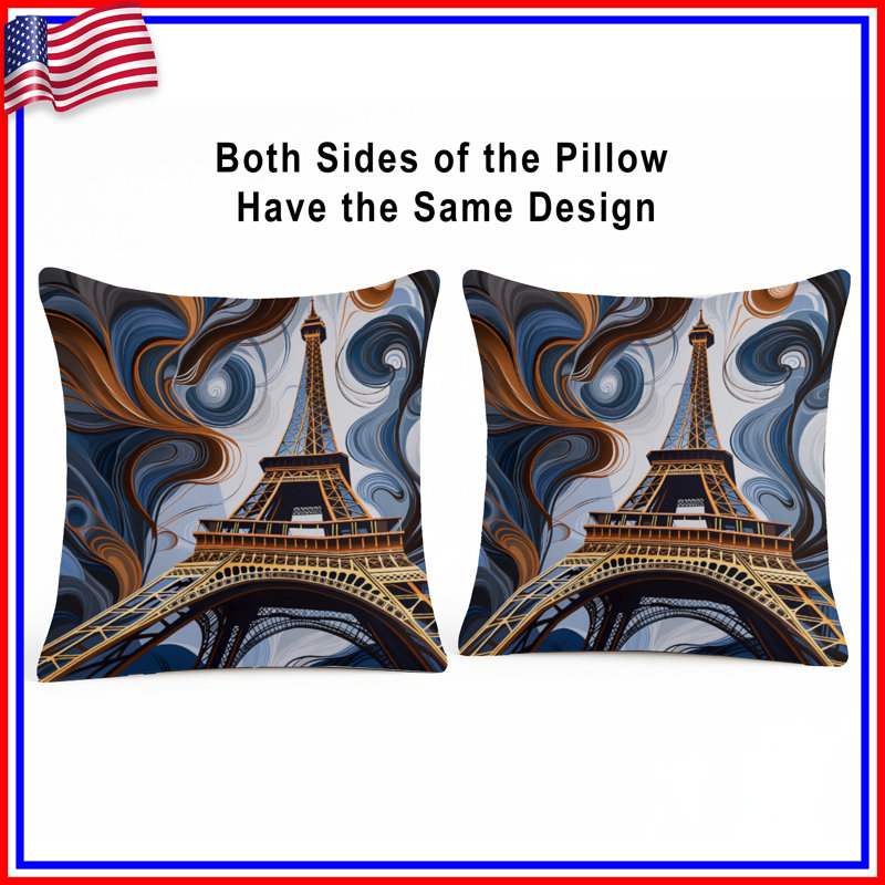 Coussin Tour Eiffel, coussins double face Architecture, 14 X 14 pouces