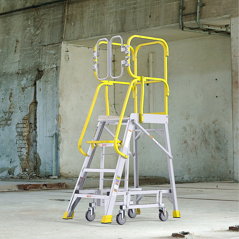 4 Step 375Lbs Aluminum Rolling Platform Ladder