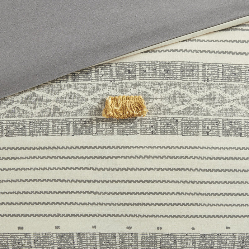 Cody Cotton 3 Piece Duvet Cover Set, Full/Queen Duvet Cover + 2 Standard Shams, Yellow/Gray/Ivory