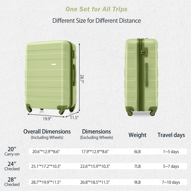 Ensembles de bagages Nouveau modèle ABS Hardshell 3 pièces Ensemble de valises rigides et durables Valise à roulettes avec serrure TSA 20 "24" 28 "