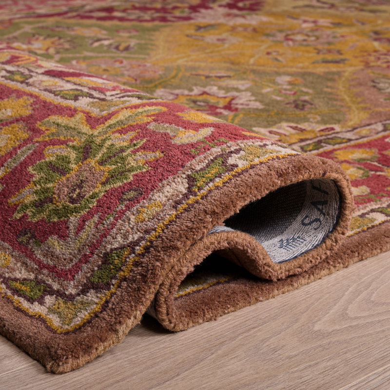 Tapis oriental en laine / coton / latex touffeté à la main Geno - rouge / jaune / vert, Carré 4 pi