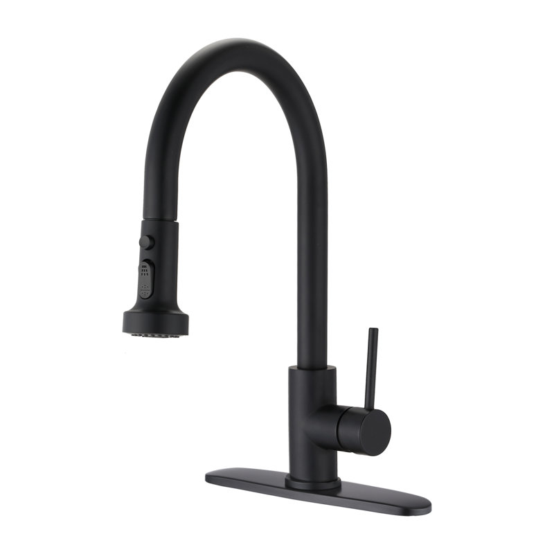 Robinet de cuisine escamotable en acier inoxydable High Arc avec design élégant noir mat et distributeur de savon pour les cuisines modernes