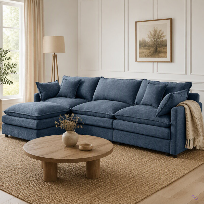 Modular Sectional Sofa, 102 Inch L Shaped Couch Set For Living Room, 3-Seater Comfy Cloud Couches With Movable Ottoman, DIY Combination, Chenille
