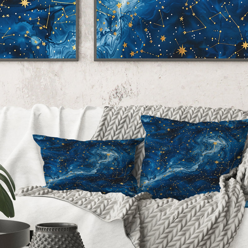 Coussin Blue Gold Space II - Marble, H 16 po x l 16 po