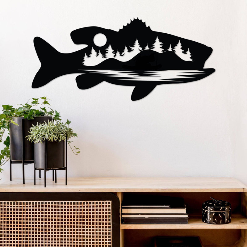 Art mural alternatif en métal Bass Bass, H 16 po x l 47 po x P 0,12 po, Blanc