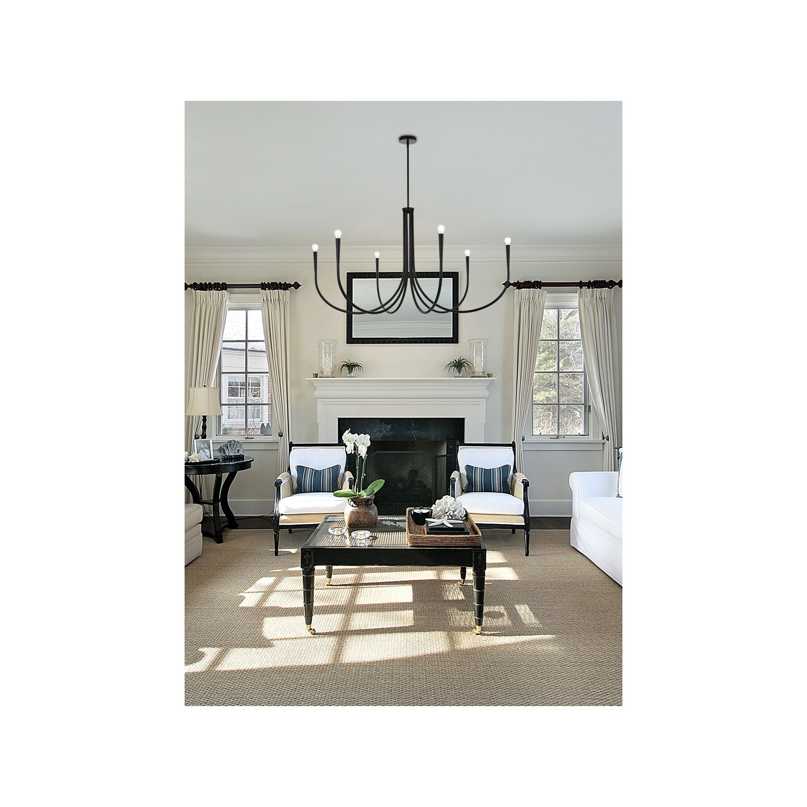 Catalena 6 - Light Dimmable Classic/Traditional Chandelier, Black, 28" H x 55" W x 55" D