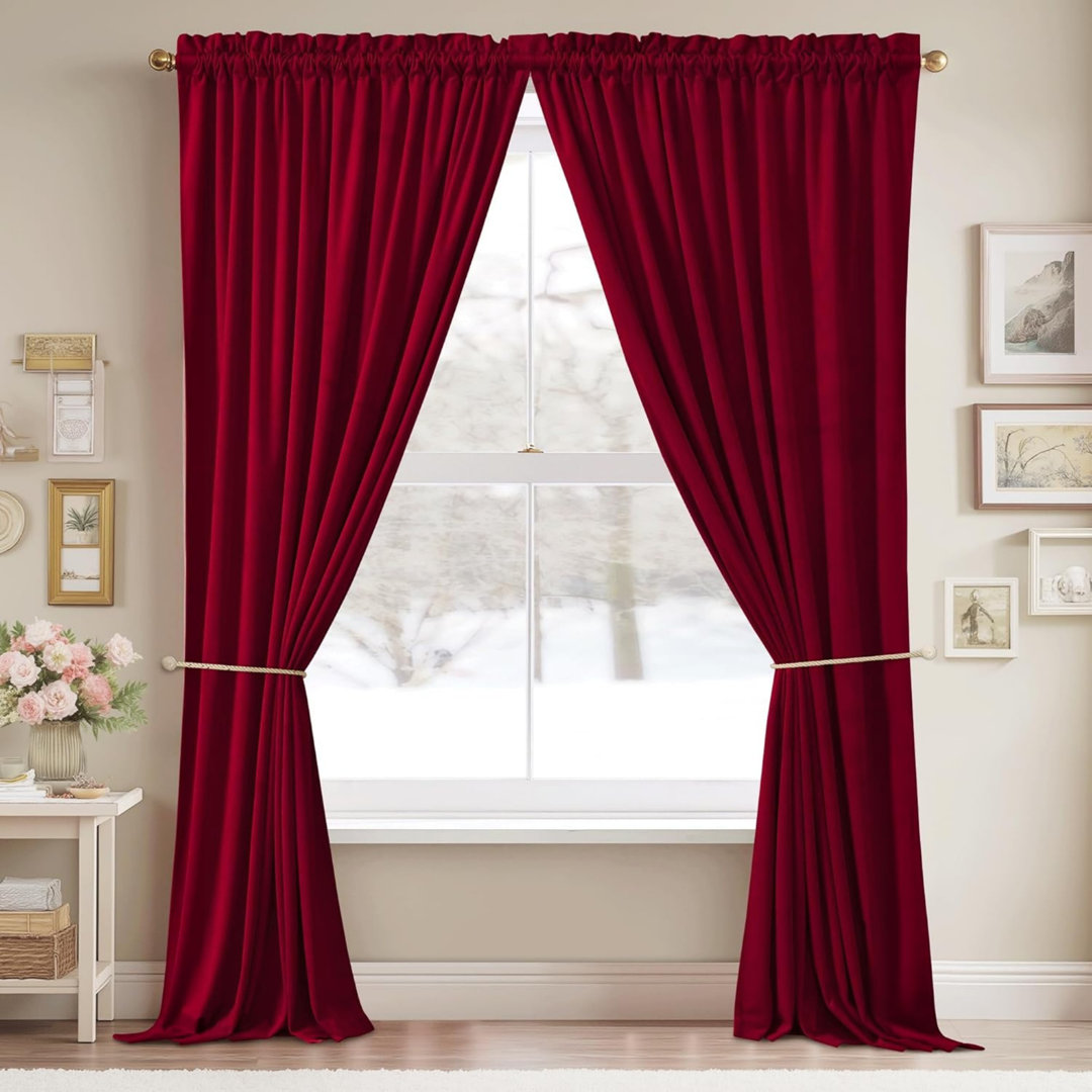 Theater Red Velvet Curtains Super Soft Velvet Blackout Insulated Curtain Panels 84 inches Length W52 x L84, 2 Panels