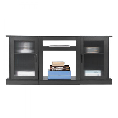TV Stand for TVs up to 65 inch, Modern Entertainment Center with Light Strip, Wooden TV Cabinet Storage with Glass Doors and Adjustable Shelves, Conso