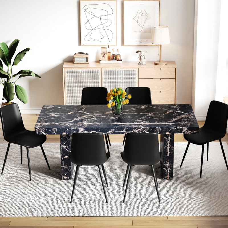Ensemble de salle à manger luxueux en marbre noir - MDF élégant, moderne, parfait pour la salle à manger et le travail