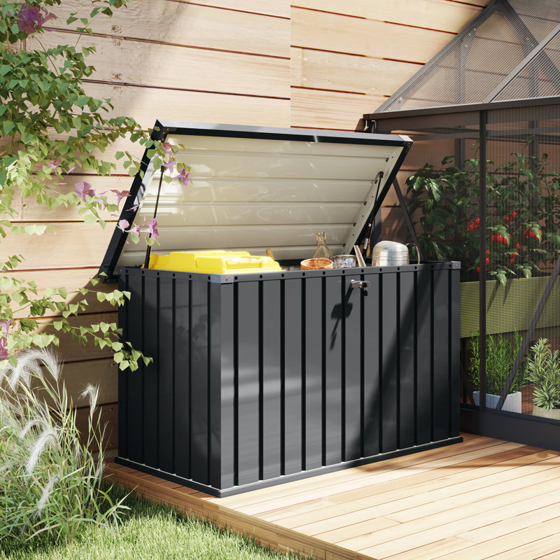 Outsunny 124cm W 105L Galvanised Steel Lockable Deck Box in Grey