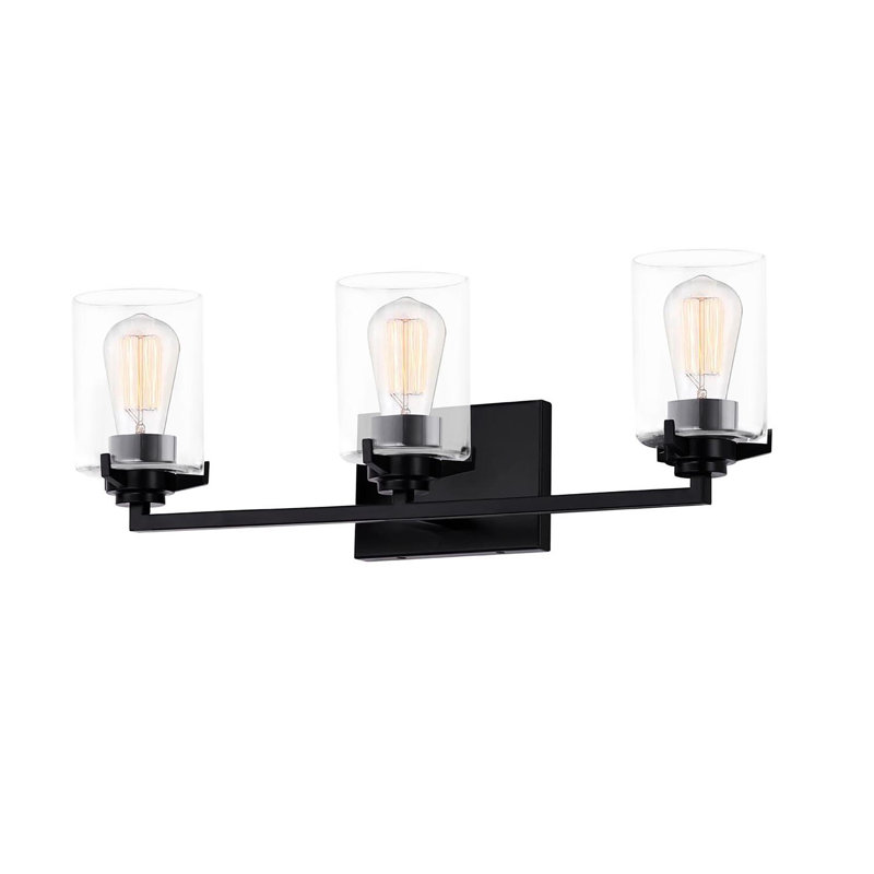 Bourke 3 - Light Dimmable Vanity Light, Clear Glass/Matte Black