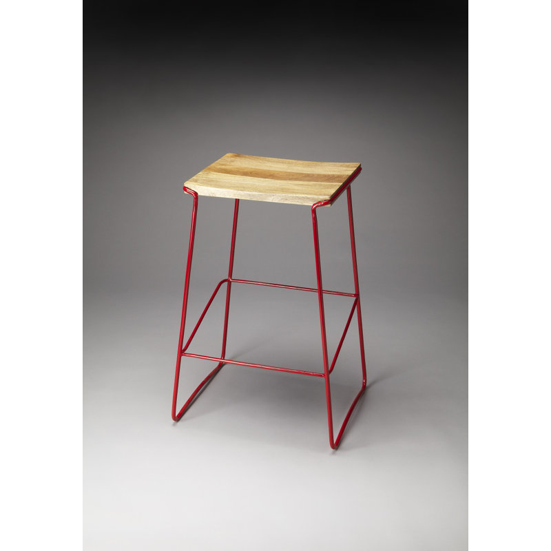 Tabouret de bar en bois et métal rouge