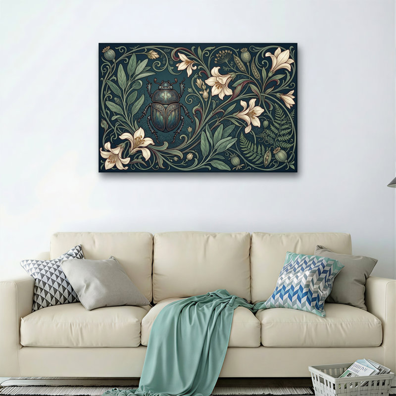 Ensemble de 1 tableau sur toile représentant un scarabée floral, 20"H x 30"W, Toile tendue