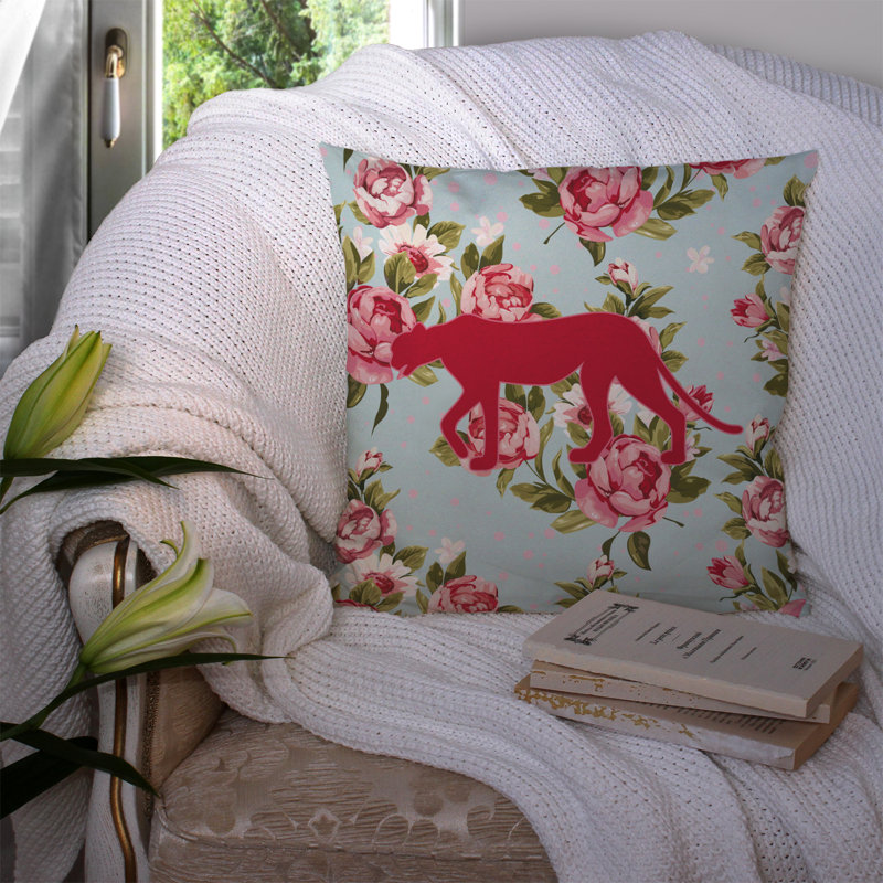 Leopard Shabby Elegance Blue Roses Indoor/Outdoor Throw Pillow, 18" H x 18" W x 5.5" D