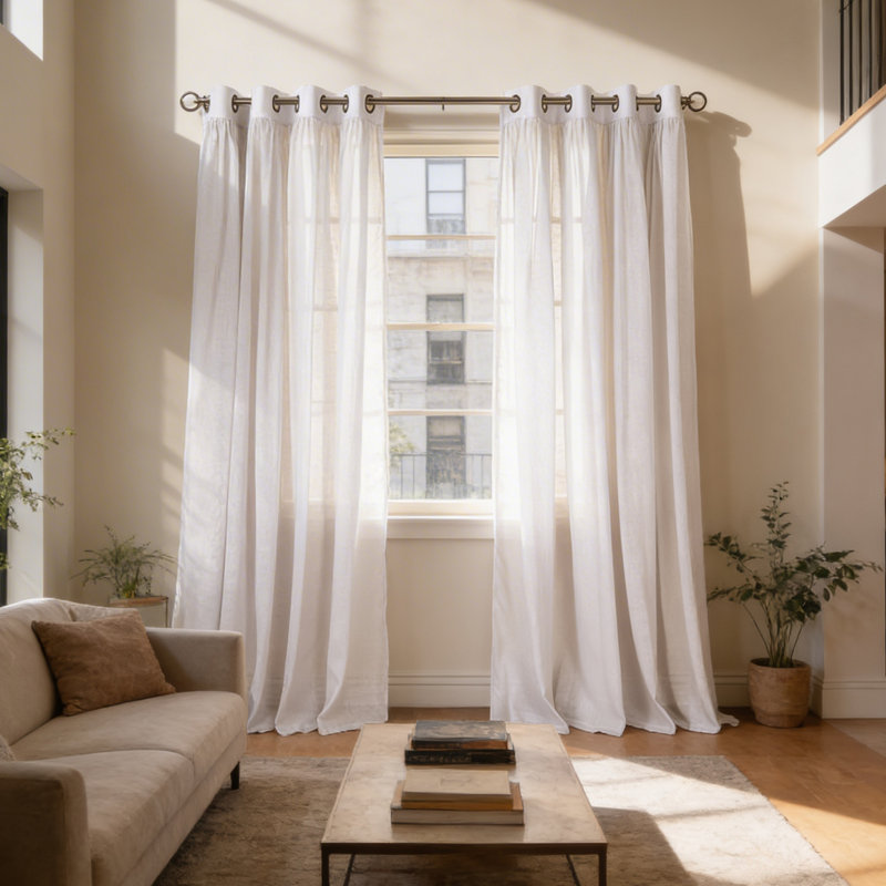 Rideaux semi-transparents avec œillets , L 52 po x L 84 po, Blanc