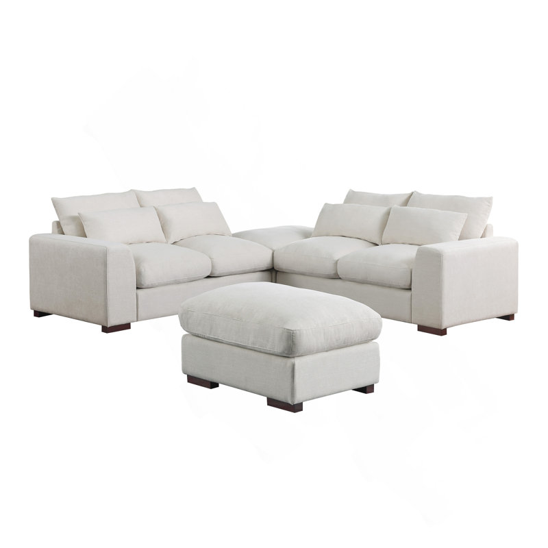 Canapé modulaire en lin avec 2 repose-pieds, Beige