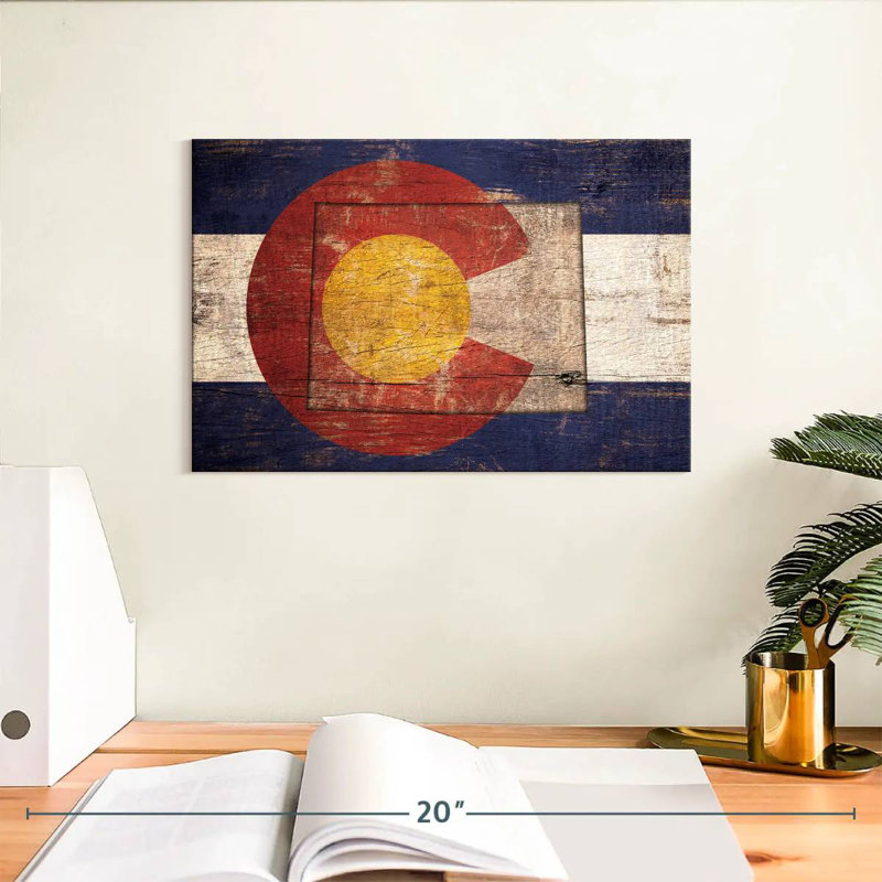 Borges State Map Over Colorado Flag, 8" H x 12" W