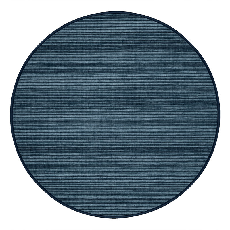 Machine Washable Horizontal Stripes Gray Area Rug, Round 6'