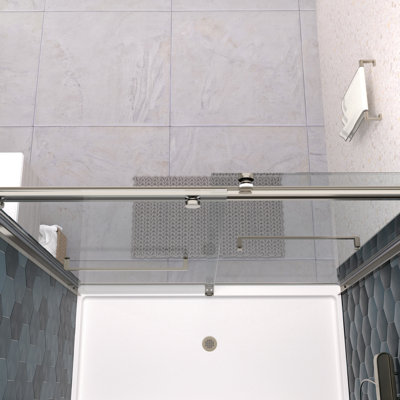 Bypass Shower Door With Double Sliding Function, 5/16" Tempered Glass, Brushed Nickel Finish, Top Track, High - Quality #304 Stainless Steel Hardware, 36000 Times Open Close Test, Clear Glass Nano