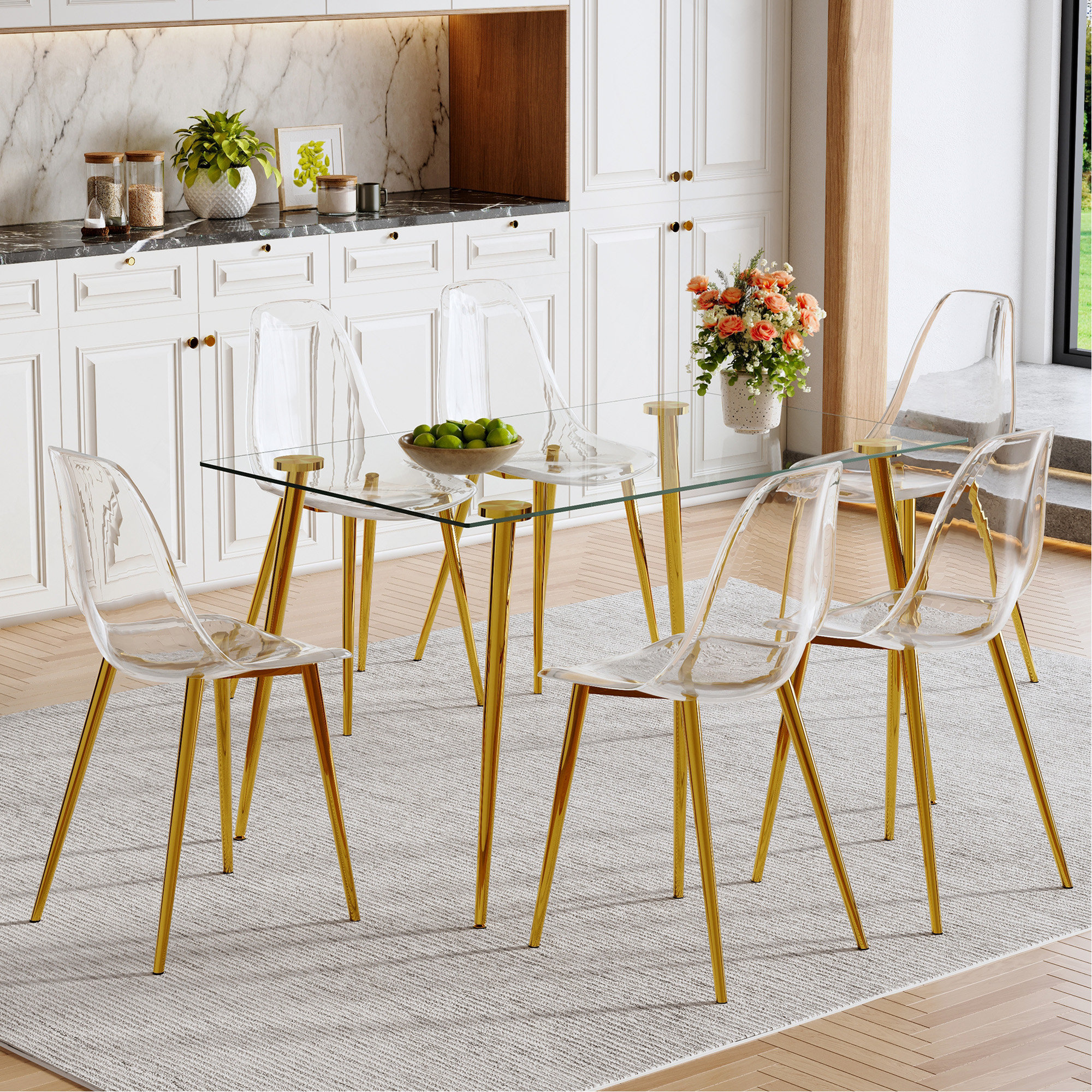 Mercer41 Table And Chair Set.Modern Luxurious Rectangular Tempered ...