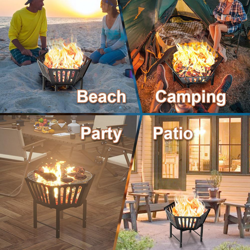 22.5 Inch Portable Hexagon Fire Pit with Travel Bag