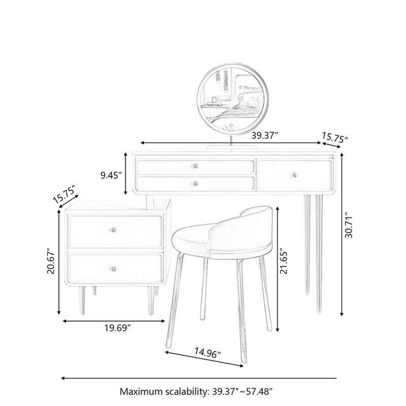 Makeup Vanity with Light mirror,5 drawers,1 chair