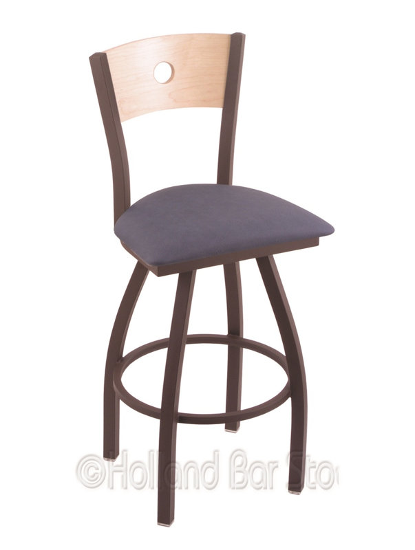 Tabouret de bar pivotant de 36" Lareau, Allante Bleu foncé, Bronze, Chêne Naturel