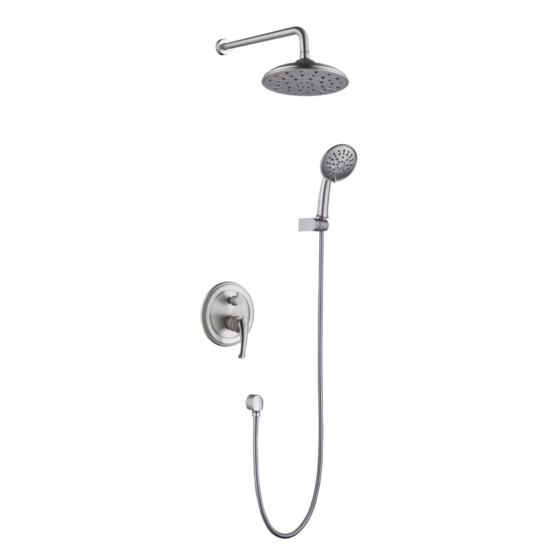 Système de douche à pluie à 2 fonctions Retro avec fixation manuelle à 3 réglages, valve brute et inverseur, Nickel brossé