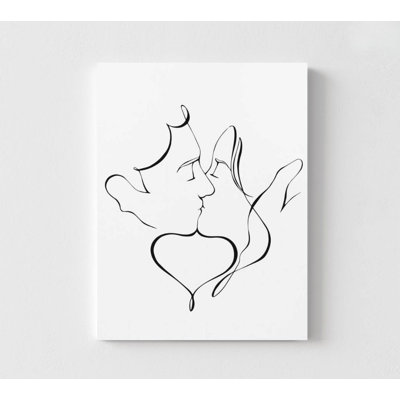 Kiss Wall Art: Minimalist Couple Embrace - Unframed 