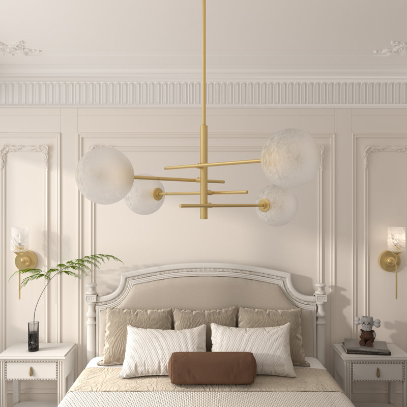 Bolten 4 - Light Steel Dimmable dining room gold chandelier, Brass Glitter/Moon Brass, Frosted